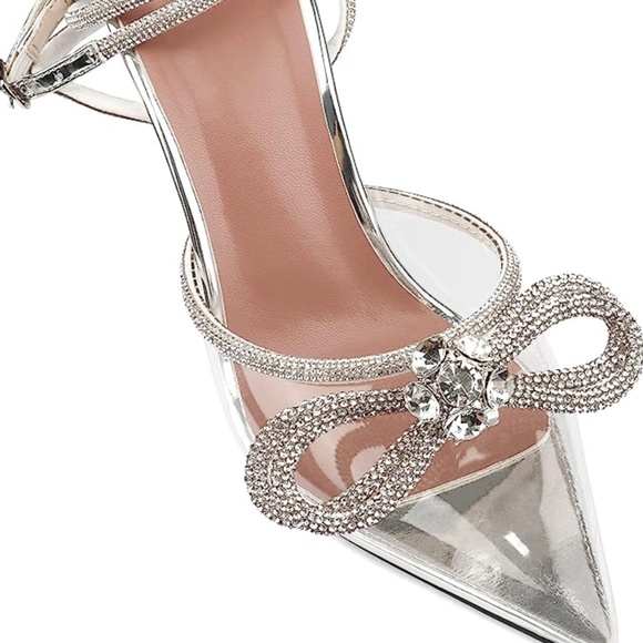 Zzheels Women Bowknot Clear Heels Crystal Slingback Sandals Lace-up Shoes for Pa - Picture 2 of 4
